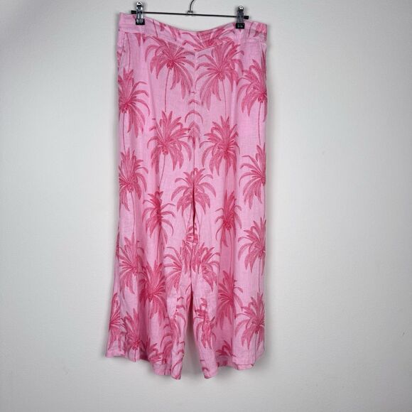 Tahari Pants - Tahari Wide Leg Linen Pants Large Tropical Crop Pink Palm Tree Lagenlook 32X23